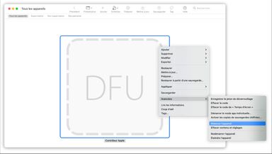 Le mode DFU dans Apple Configurator. Source: https://www.journaldulapin.com/